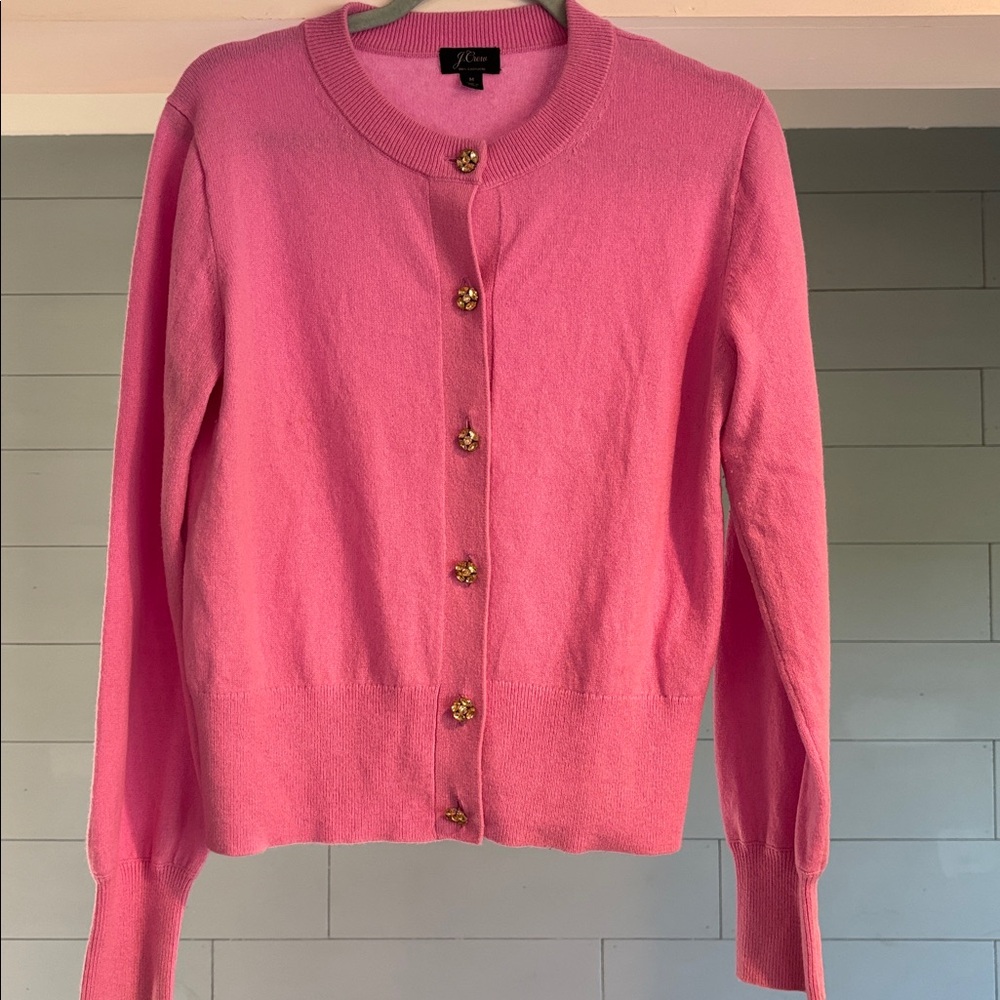 J. Crew Pink Cashmere Sweater with Gold Button Accents
